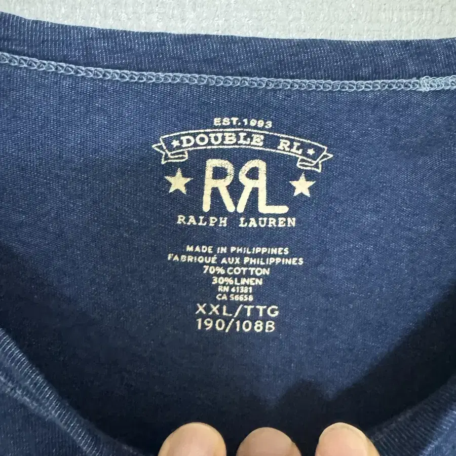 2XL 더블알엘 RRL 로고 반팔 네이비 인디고