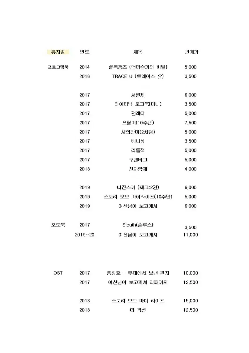 연극 뮤지컬 MD 판매합니다