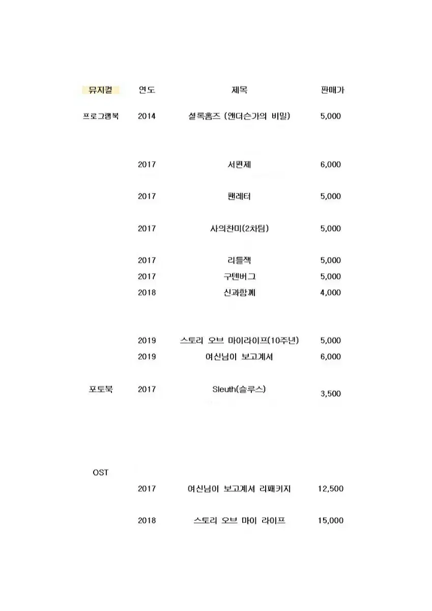 연극 뮤지컬 MD 판매합니다