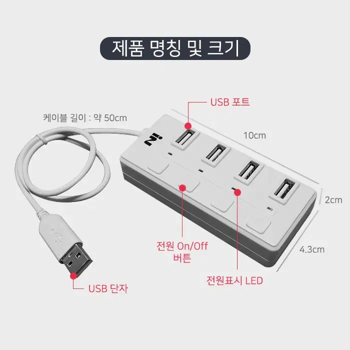 USB2.0 4포트 개별스위치 허브