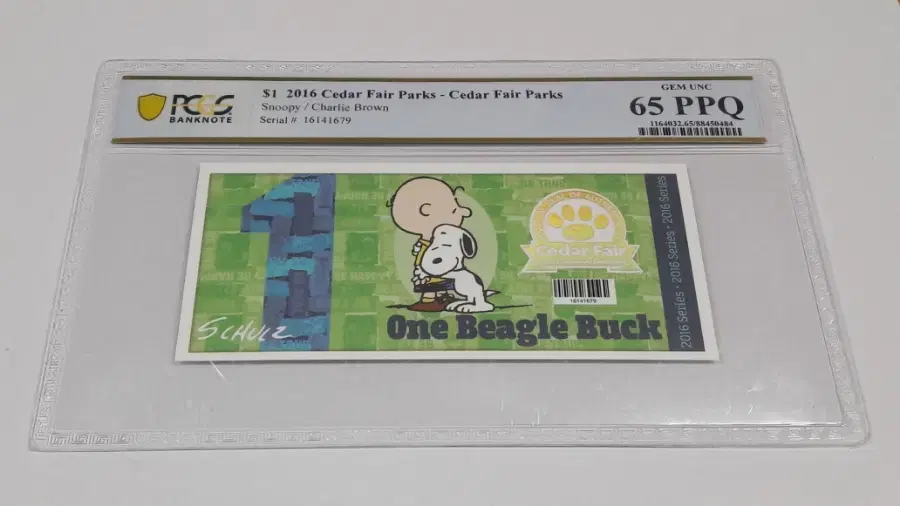 2016년 스누피 / 찰리 브라운  PCGS 65 PPQ 기념 지폐