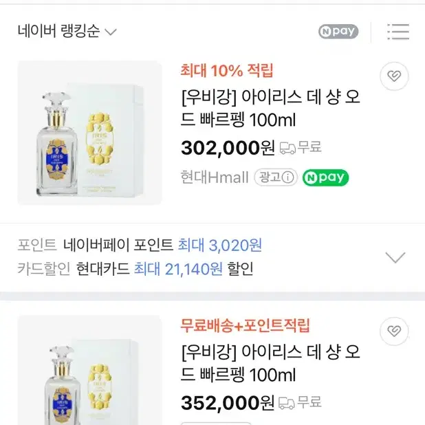 우비강 아이리스 데 샹 향수100ml 미개봉새상품