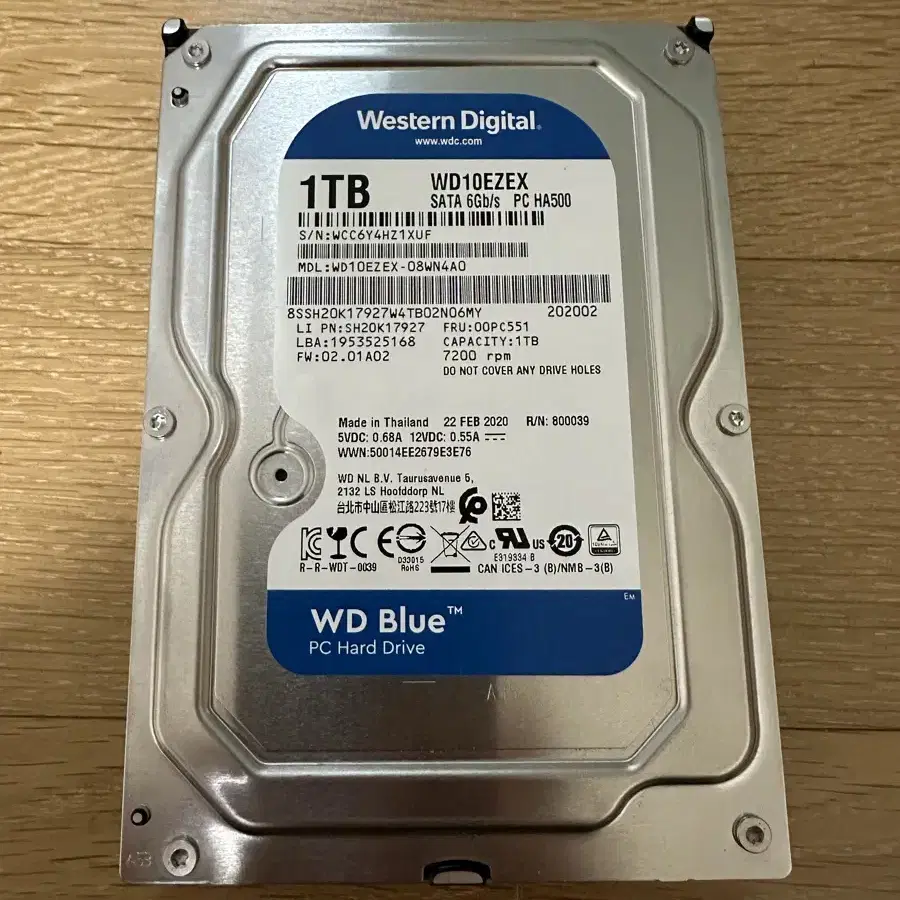 WD BLUE 1TB HDD WD10EZEX 하드디스크