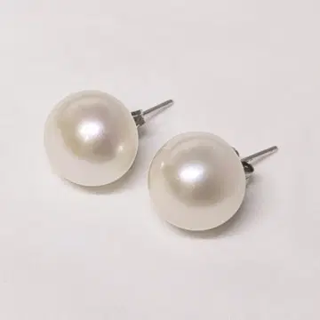 진주 귀걸이 담수 진주 순은 925 실버 각인 14mm 버튼형