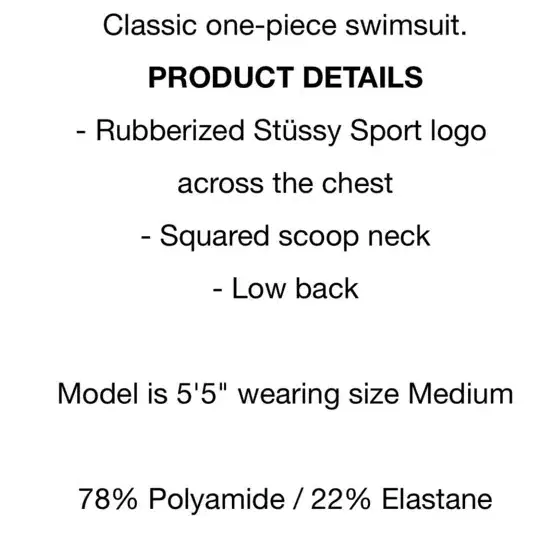 스투시 Stussy Sport One PC Swim Suit