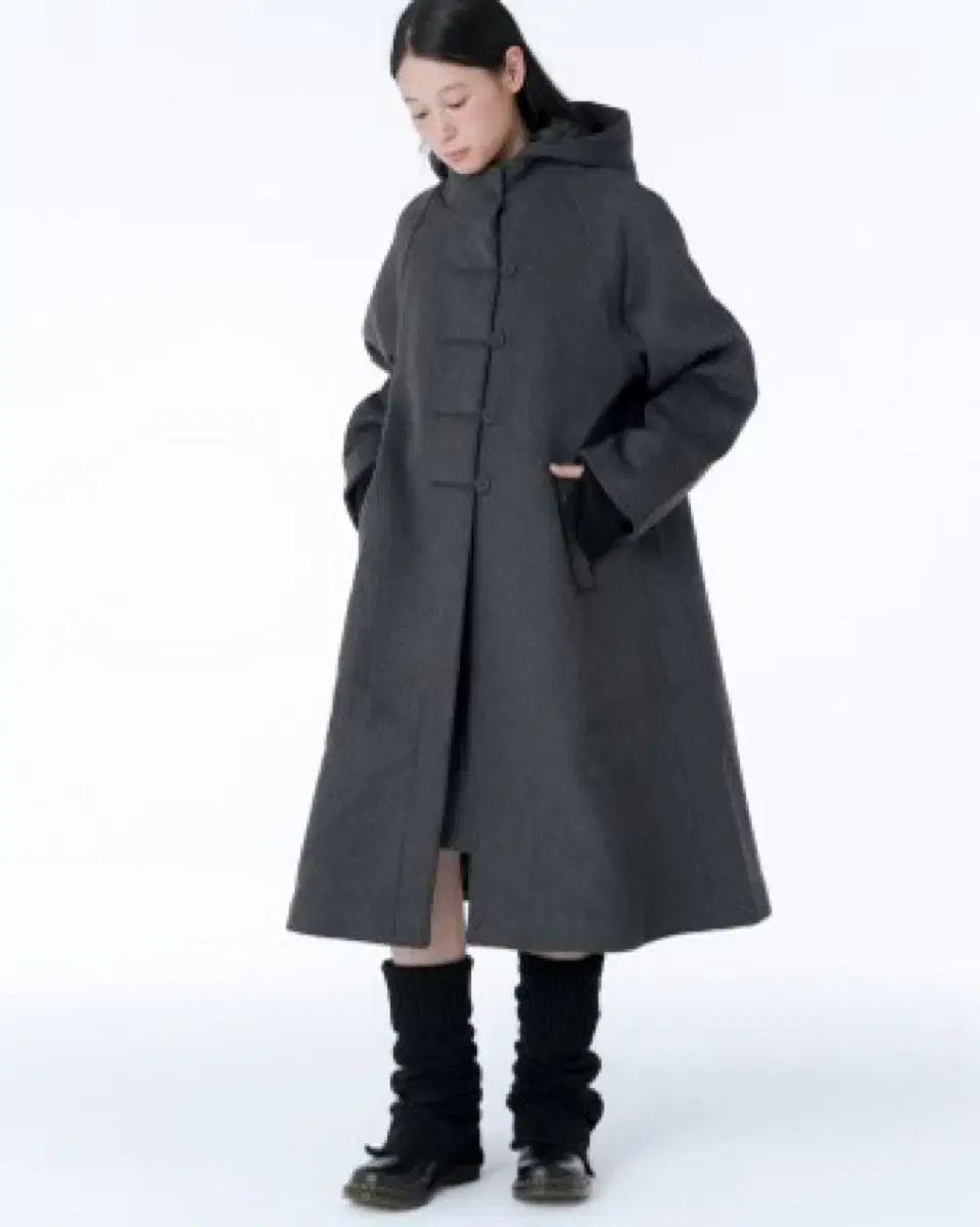 미세키서울 hoodie long duffle coat 차콜