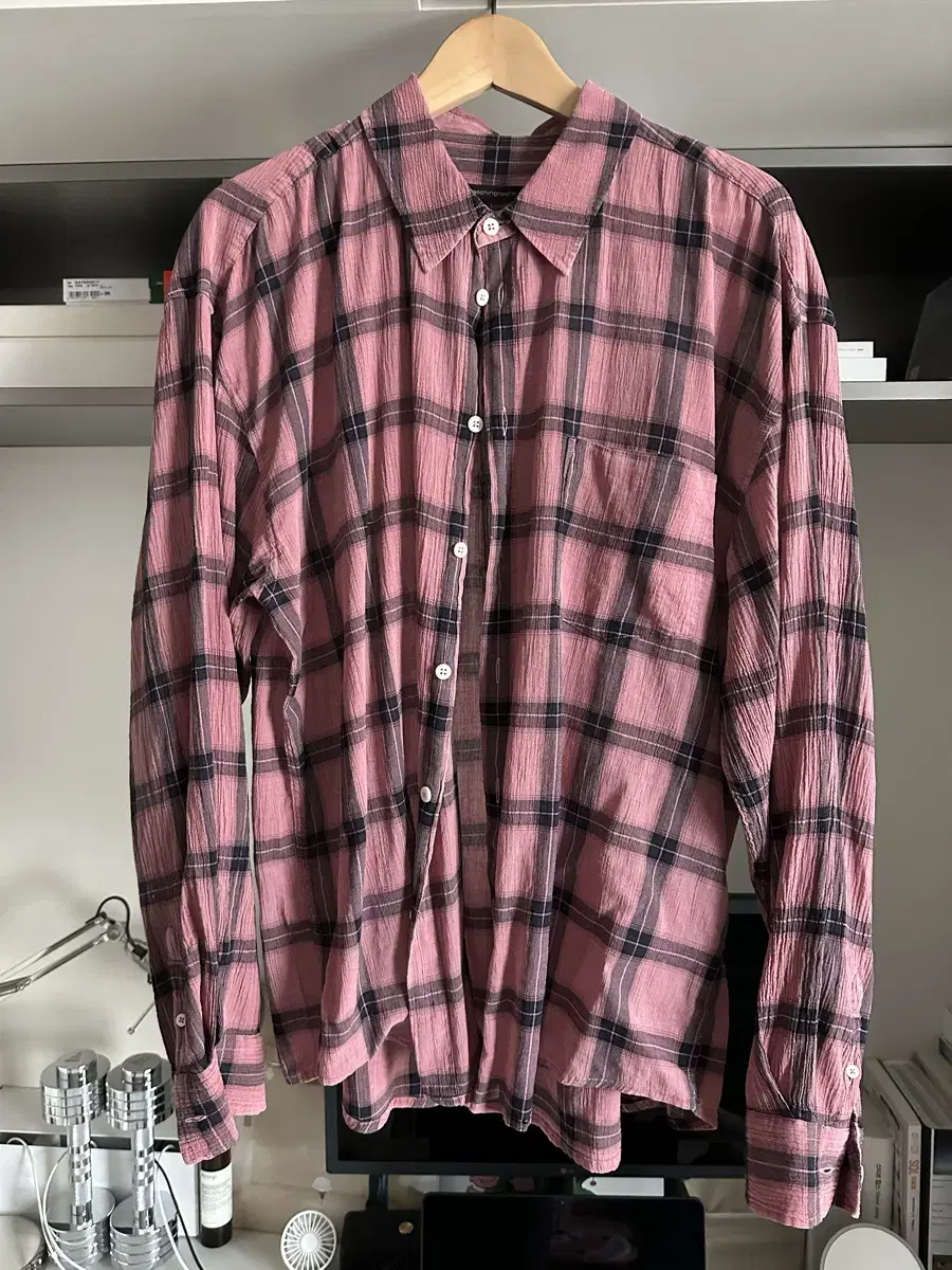 해칭룸 classic shirt over dyed check pink