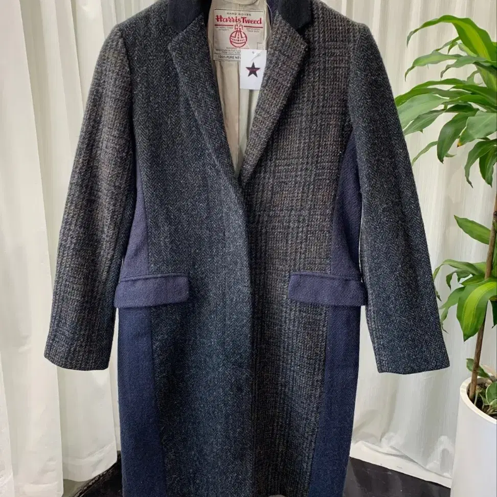 BEAUTY&YOUTH  Harris Tweed 체크 배색 울코트