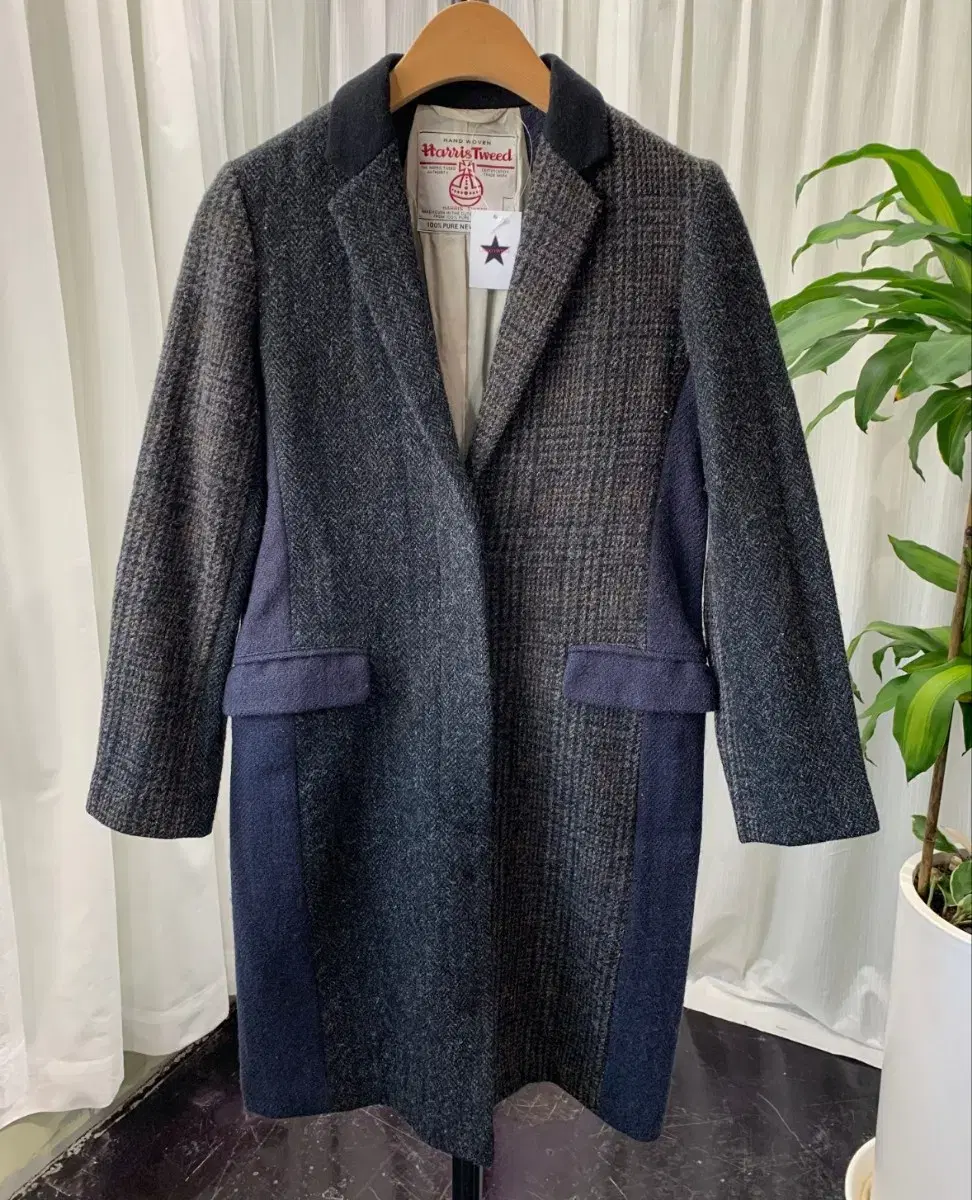 BEAUTY&YOUTH  Harris Tweed 체크 배색 울코트