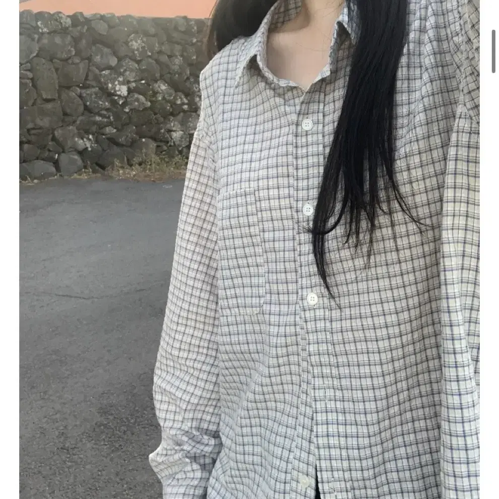 리넨느 Mue over check shirt (begie blue)