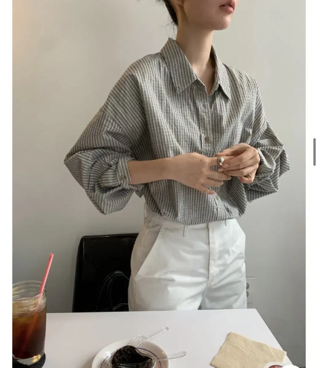 리넨느 새상품 eddy stripe over shirt (gray)