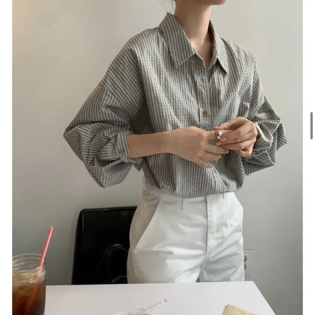 리넨느 새상품 eddy stripe over shirt (gray)