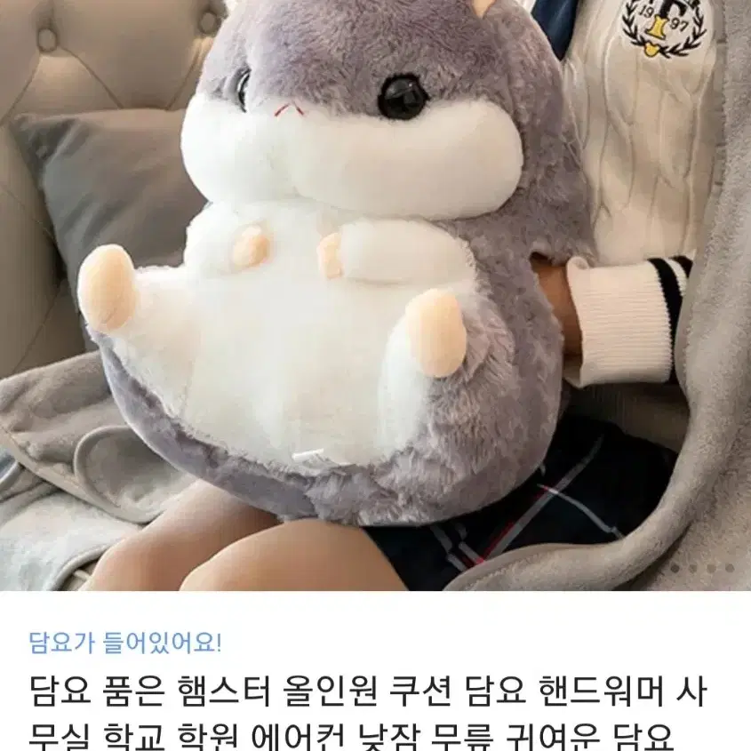 (새상품) 회색 햄스터 올인원 담요 핸드워머 인형 쿠션