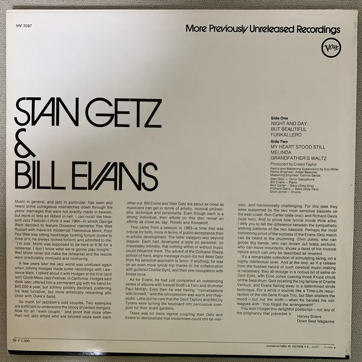 [JAZZ] Stan Getz & Bill Evans ...LP