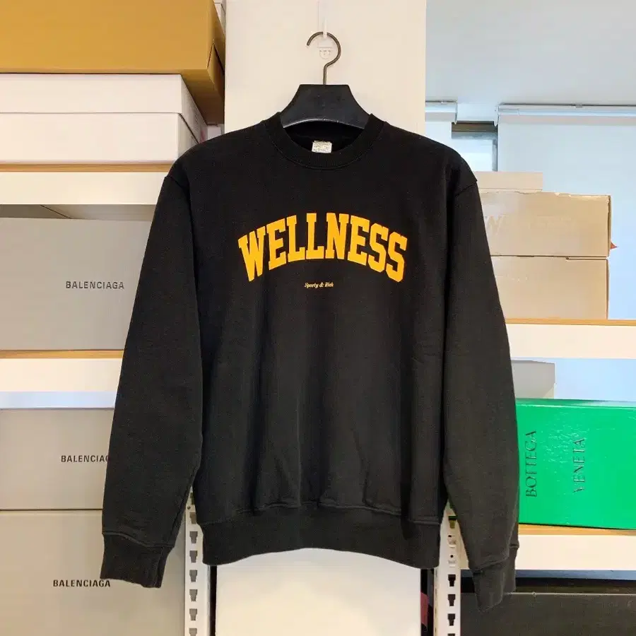 SPORTY&RICH 스포티앤리치 공용 블랙 WELLNESS 로고 기모