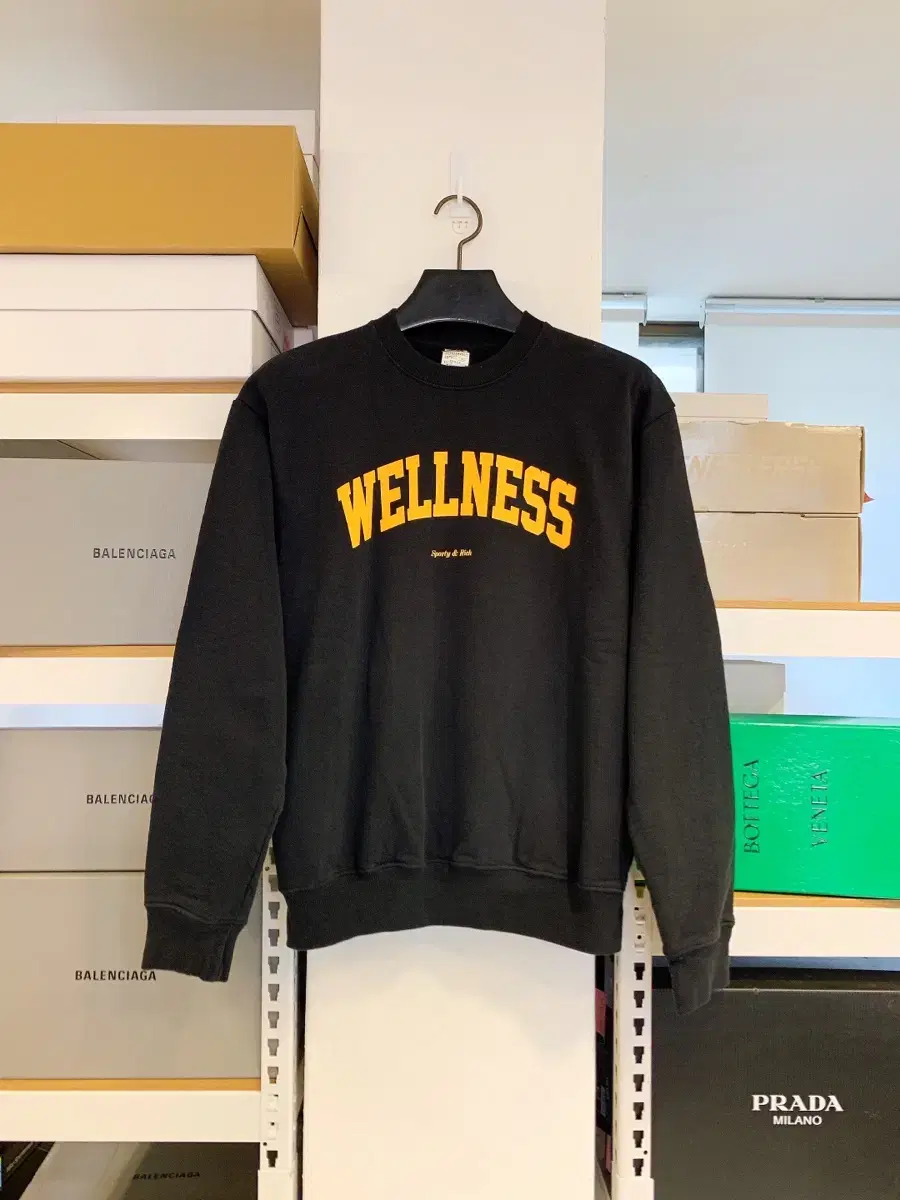 SPORTY&RICH 스포티앤리치 공용 블랙 WELLNESS 로고 기모