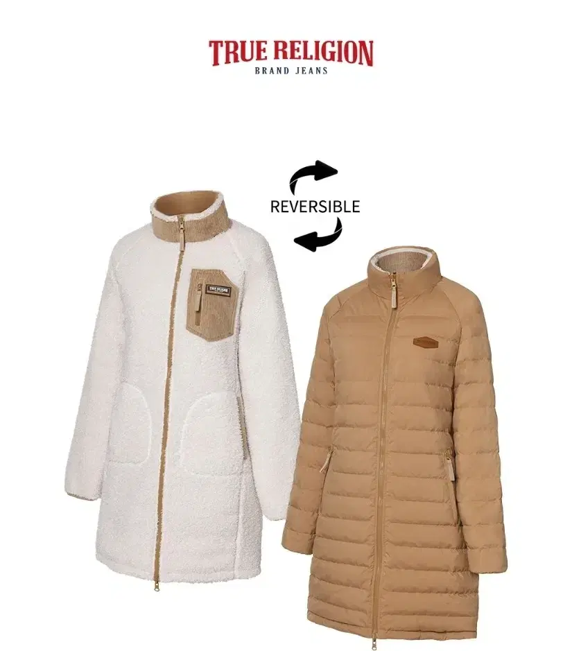 TRUE RELIGION 플리스 리버서블 구스다운 롱 자켓