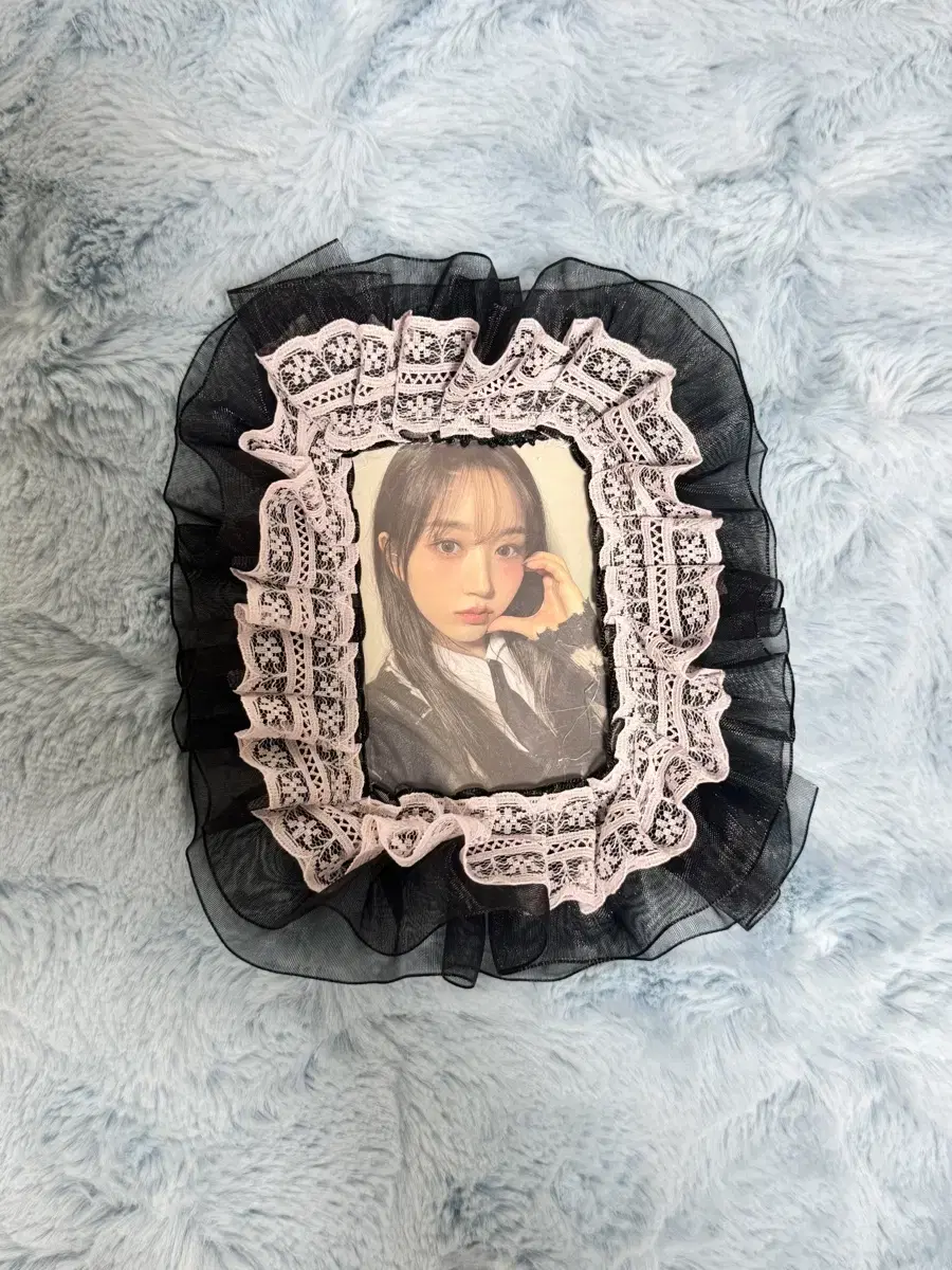 Black Made Ribbon Lace Topknot toploader Photocard Holder