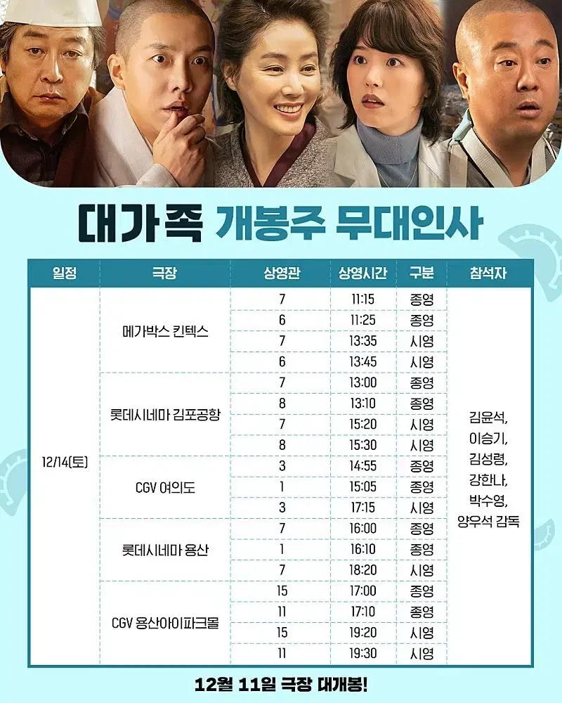 대가족 무대인사 14일 A열 중블 양도합니다