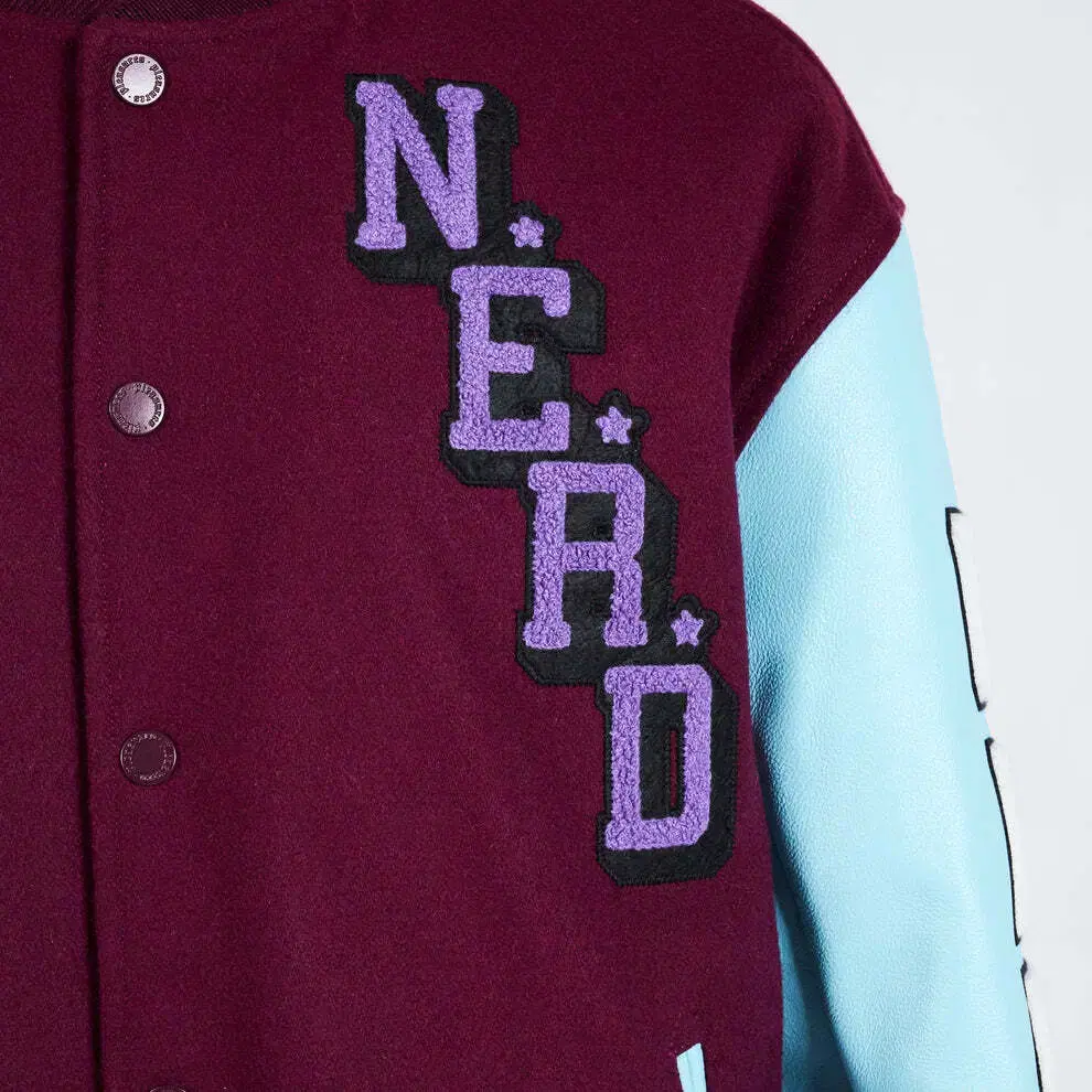 플레져스 X NERD 넵튠즈 콜라보 바시티자켓 스타디움자켓 퍼플 L XL