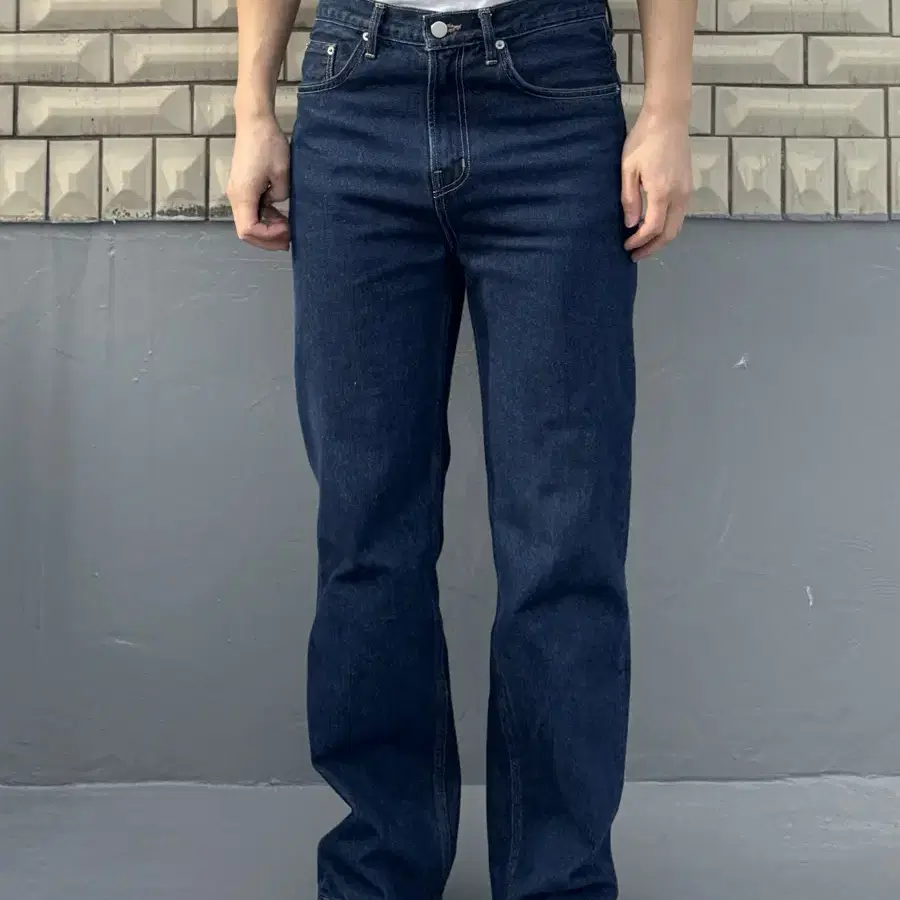 vintage deep blue straight denim pants