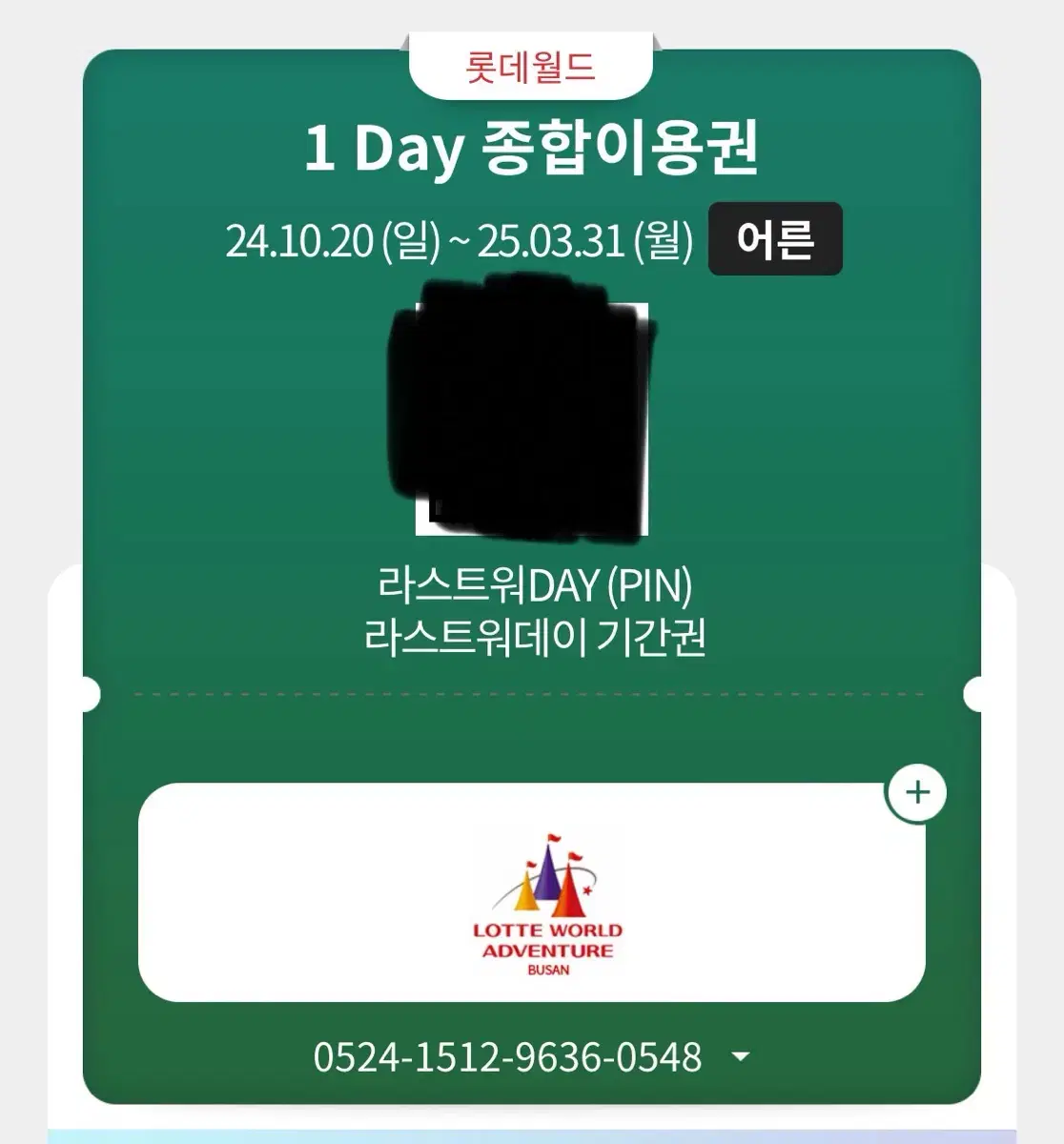 롯데월드 부산 자유이용권 팝니다( ~25년03월31일까지)