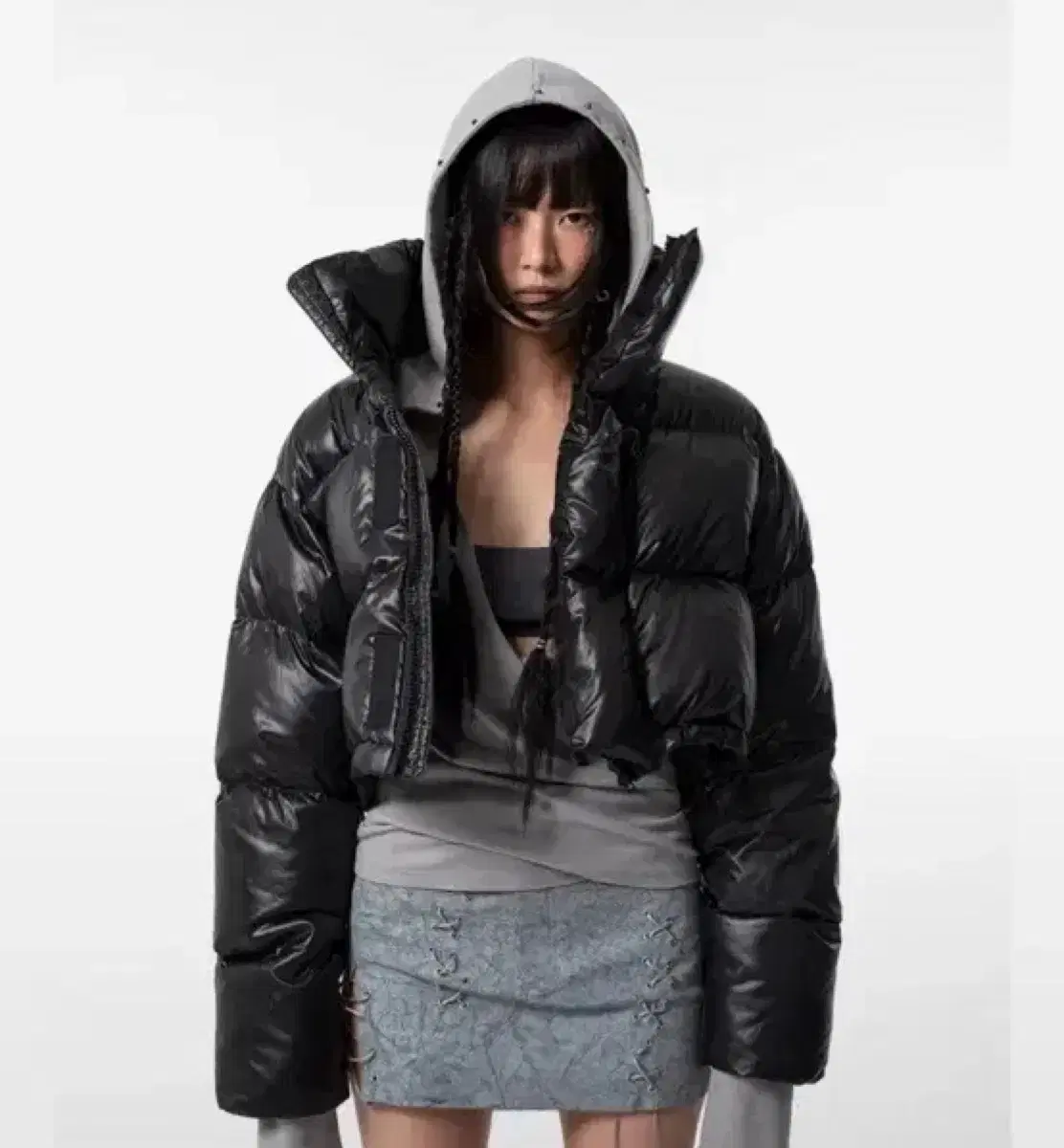 Leey CROP PUFFER JACKET BLACK