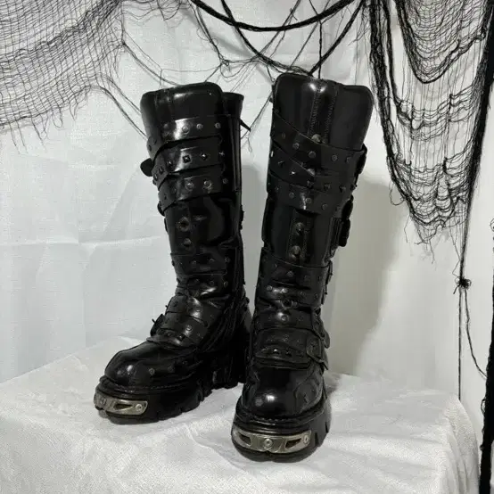 NewRock Stud Punk Long Leather Boots