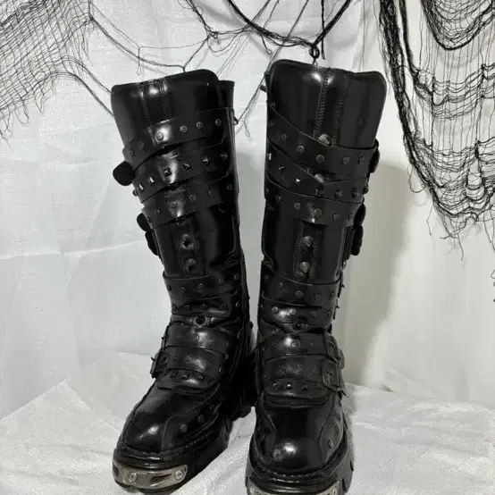 NewRock Stud Punk Long Leather Boots