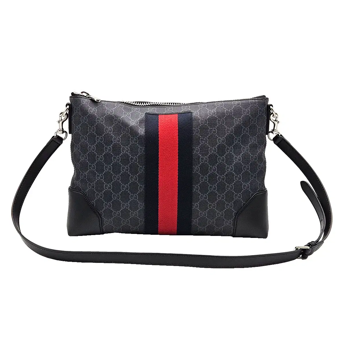 Gucci 474139 GG Supreme Canvas WEB Stripe Messenger Crossbody Bag