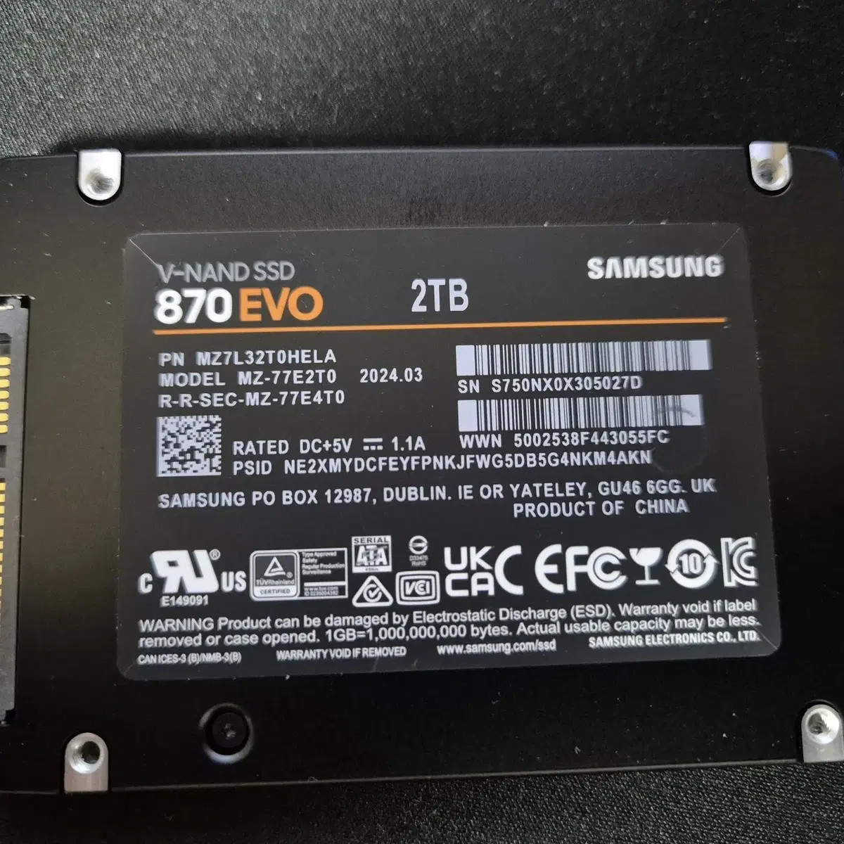 삼성 SSD 870evo 2t 판매합니다.