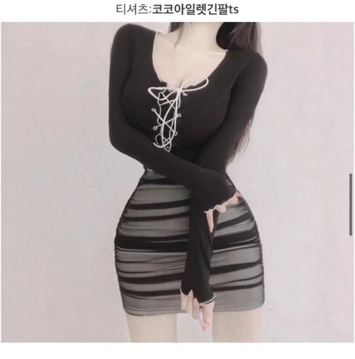 유어로즈*블랙,아이*산드로 시스루 셔링 쉬폰 밴딩 망사 미니스커트