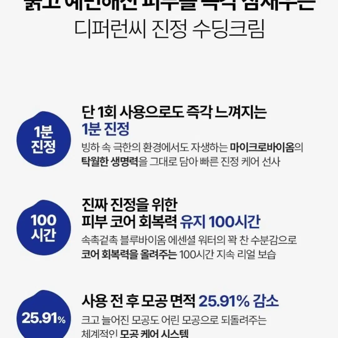 새상품) 파이코어 디퍼런씨 블루바이옴 리페어 수딩크림 50ml 모공 진정