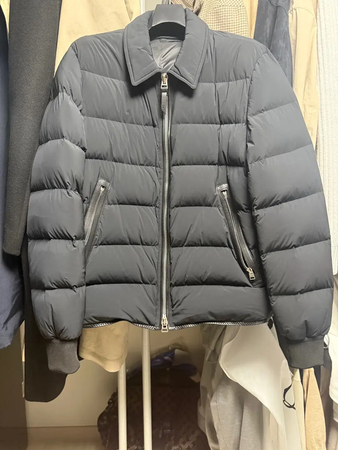 Tom Ford Leather Detail Puffer/Down Jacket Black 54 (TFO380-E030502)