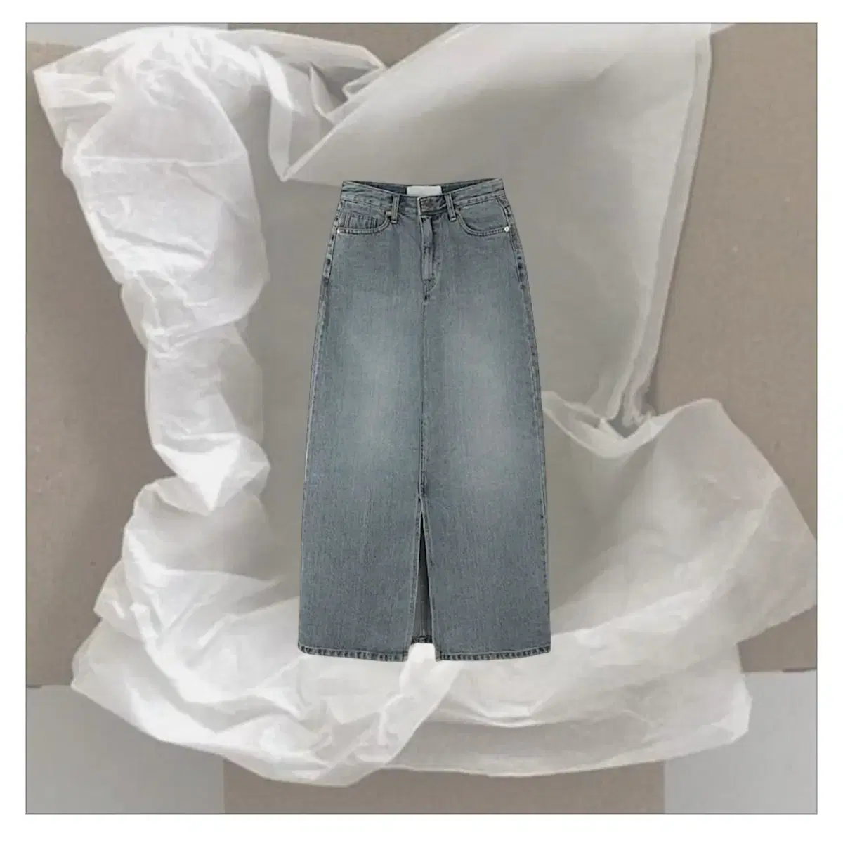 vintage denim front slit long skirt