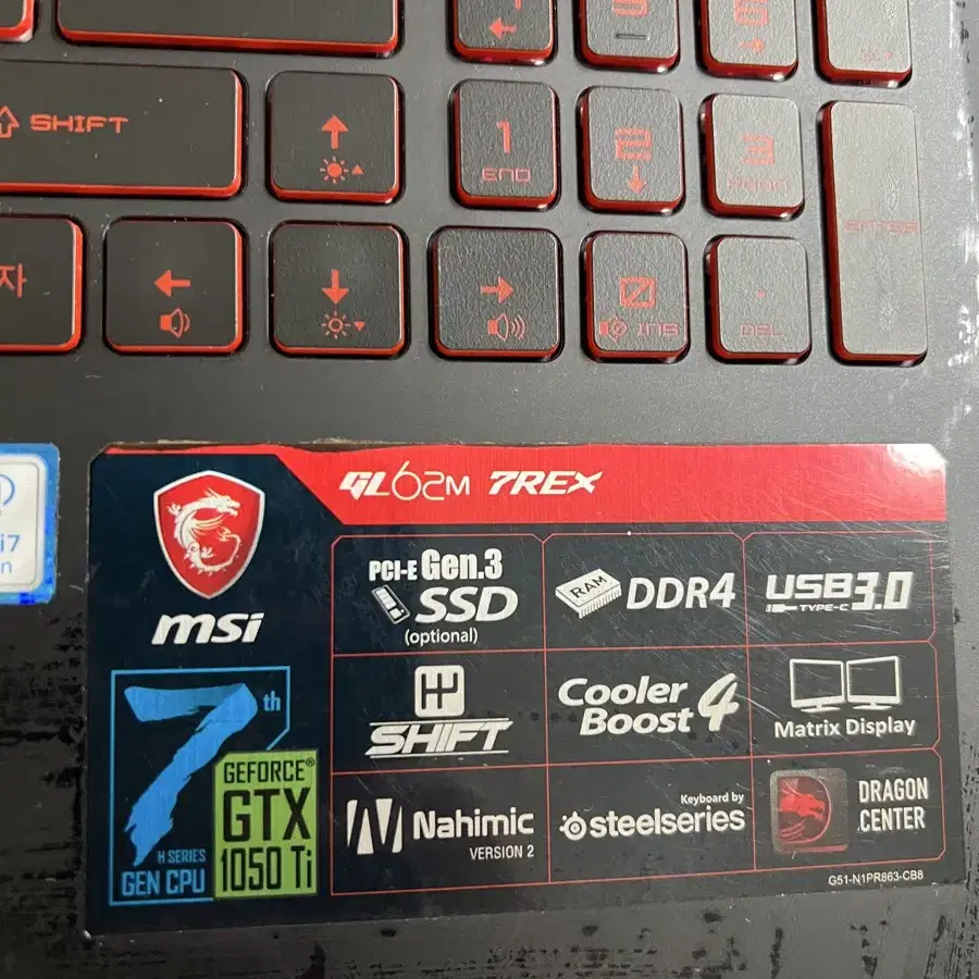 MSI Used GL62M 7REX LAPTOP 게이밍 노트북