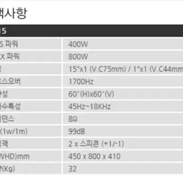 E&W 15인치 2웨이 스피커 Q-15