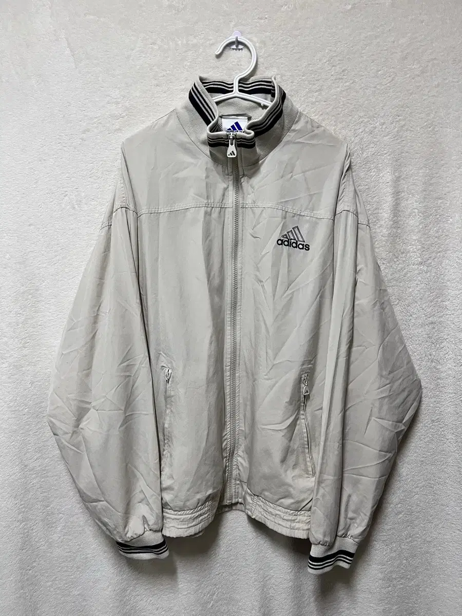 Adidas Beige Windbreaker Bomber Oldschool Sporty Jersey Zip Up