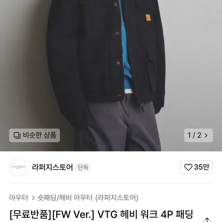 새제품 라퍼지스토어 남성 VTG 헤비 워크 4P 패딩 자켓 네이비