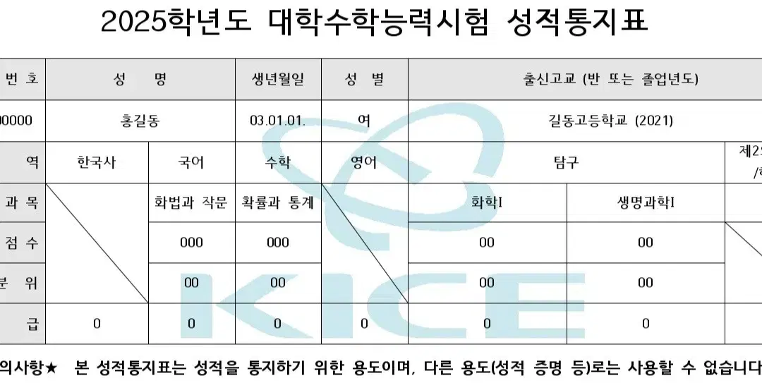 수능성적표