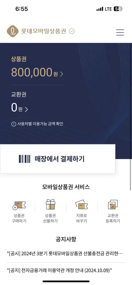 롯데백화점 모바일상품권 (80만원)