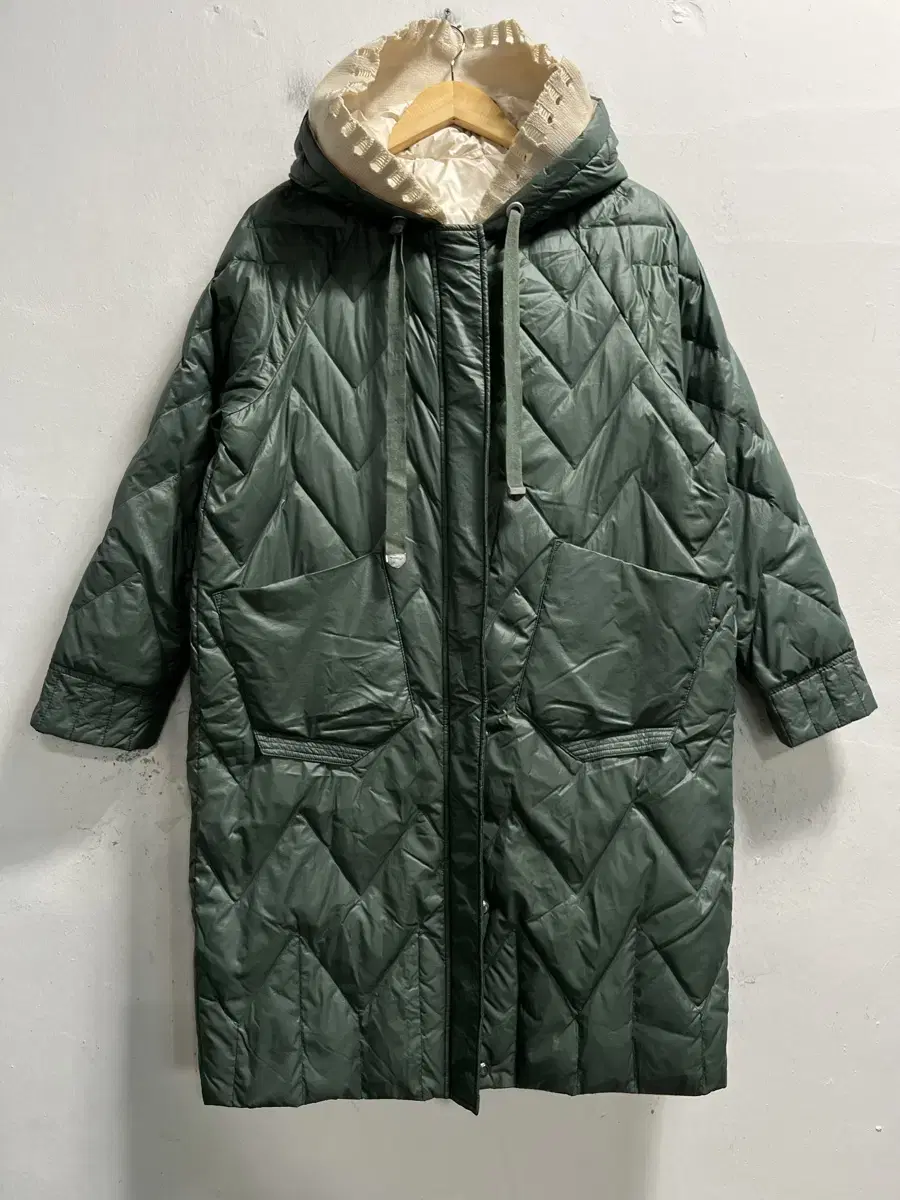 66-77 Turquoise duck down quilted layered loose-fitting long puffer