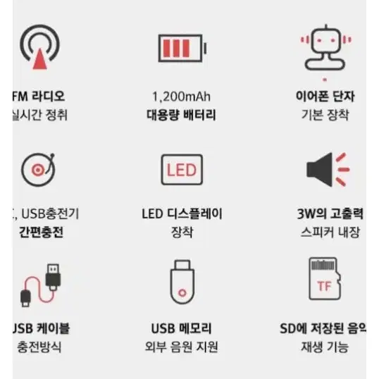 휴대용 충전식 라디오.음악 재생..