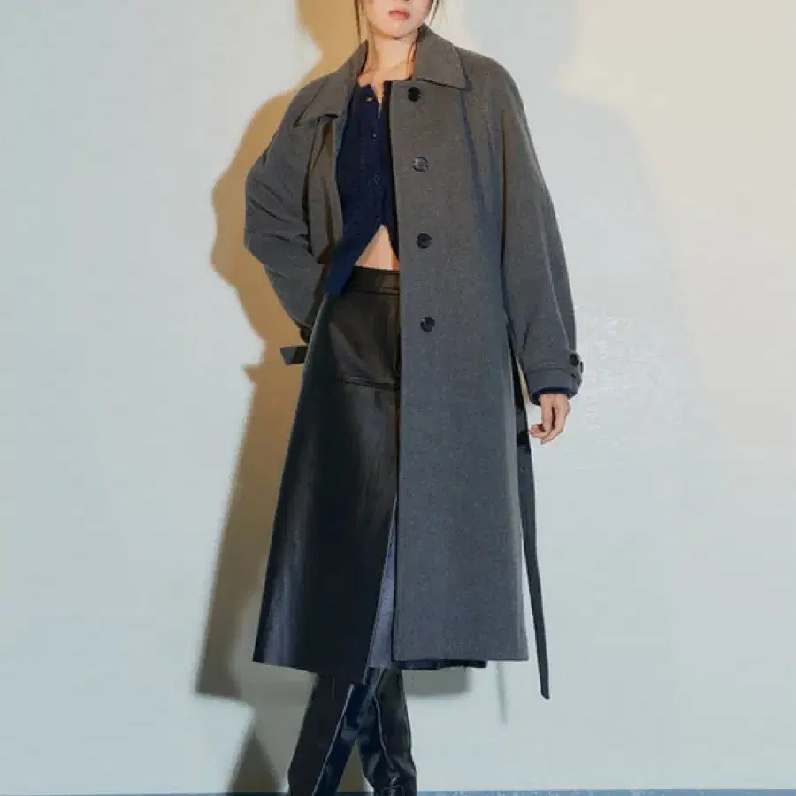 구호플러스 Belted Volume Single Coat - Gray