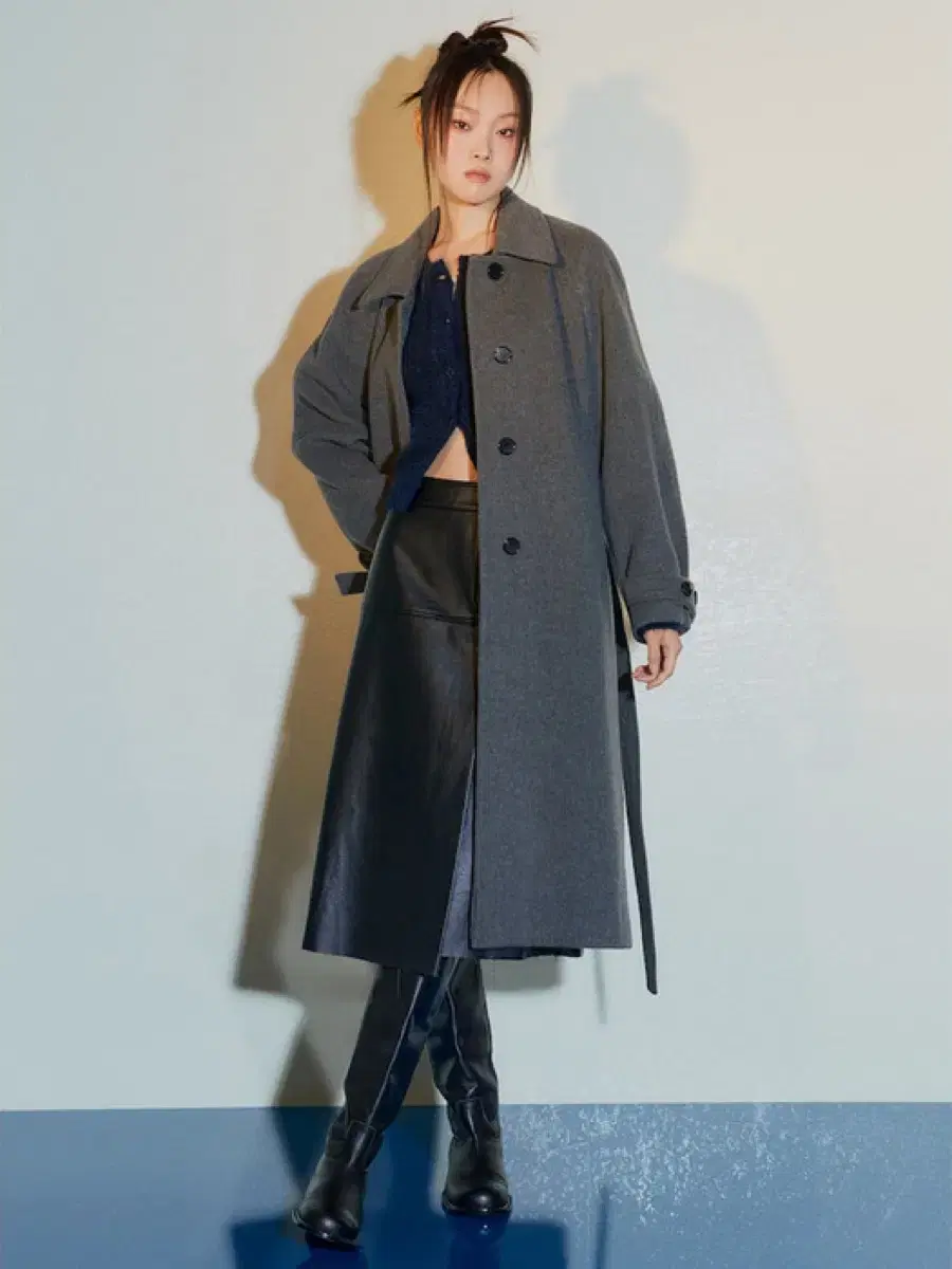 구호플러스 Belted Volume Single Coat - Gray