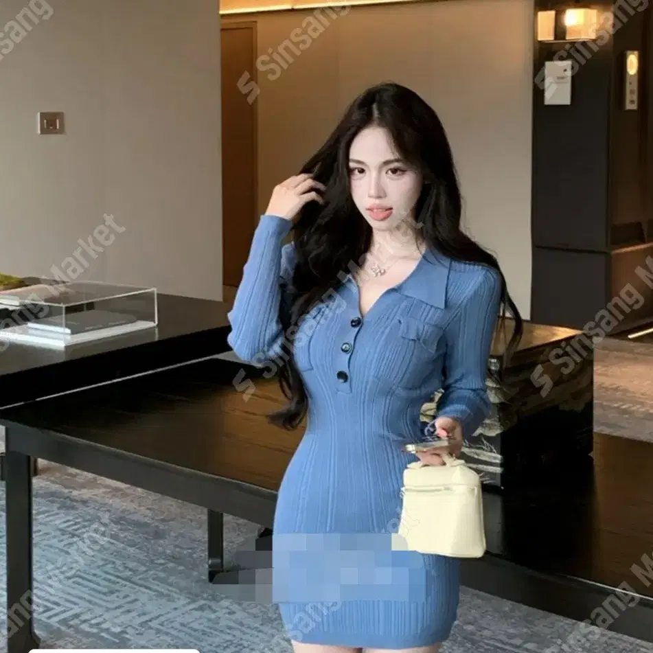 *할인* 포켓 카라 슬림 미니 원피스