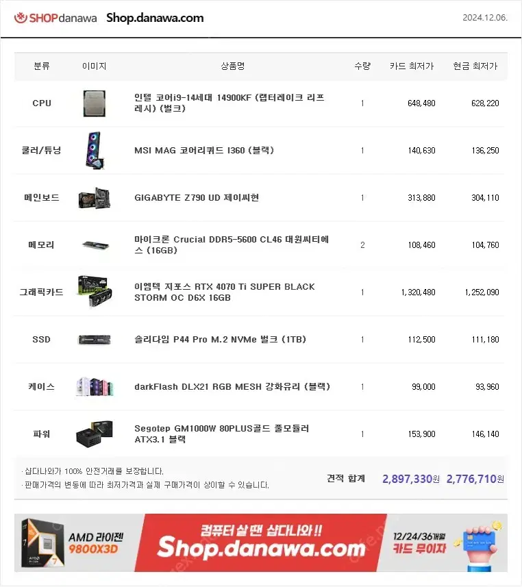 성남컴 14900kf 4070ti 슈퍼 고사양 본체 판매합니다