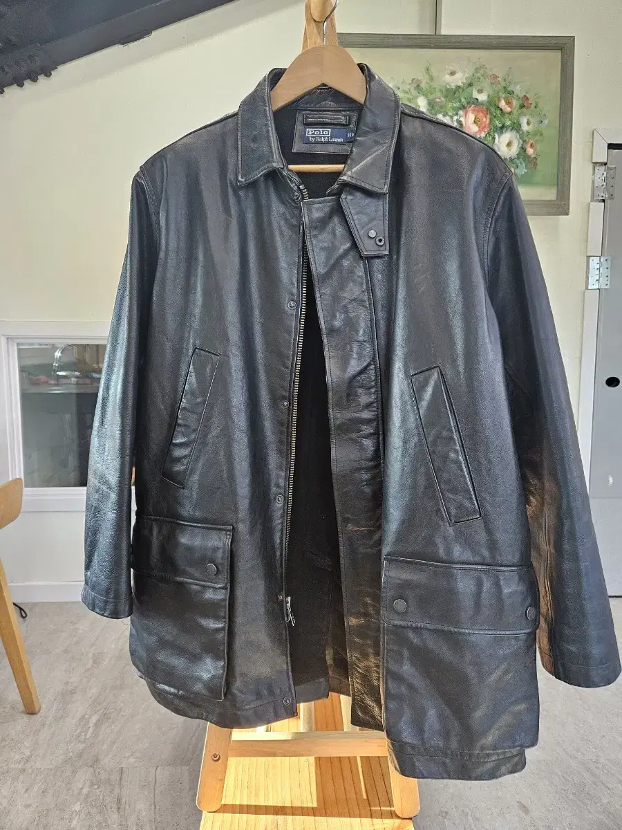 Polo Ralph Lauren cowhide hunting jacket style leather coat for sale (100-105)