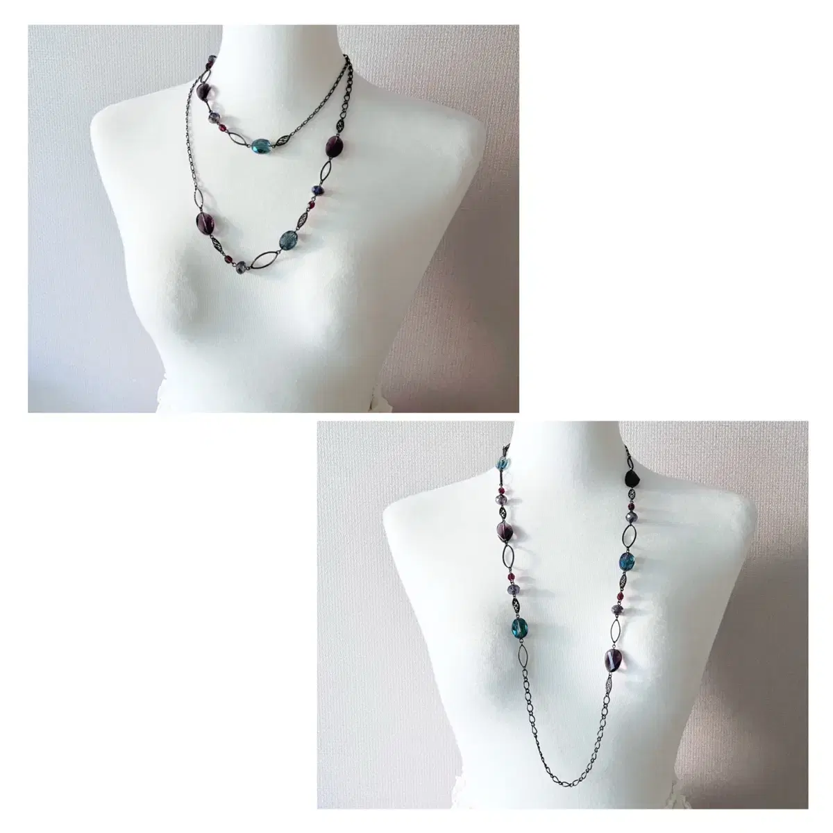 vintage purple blue beads necklace