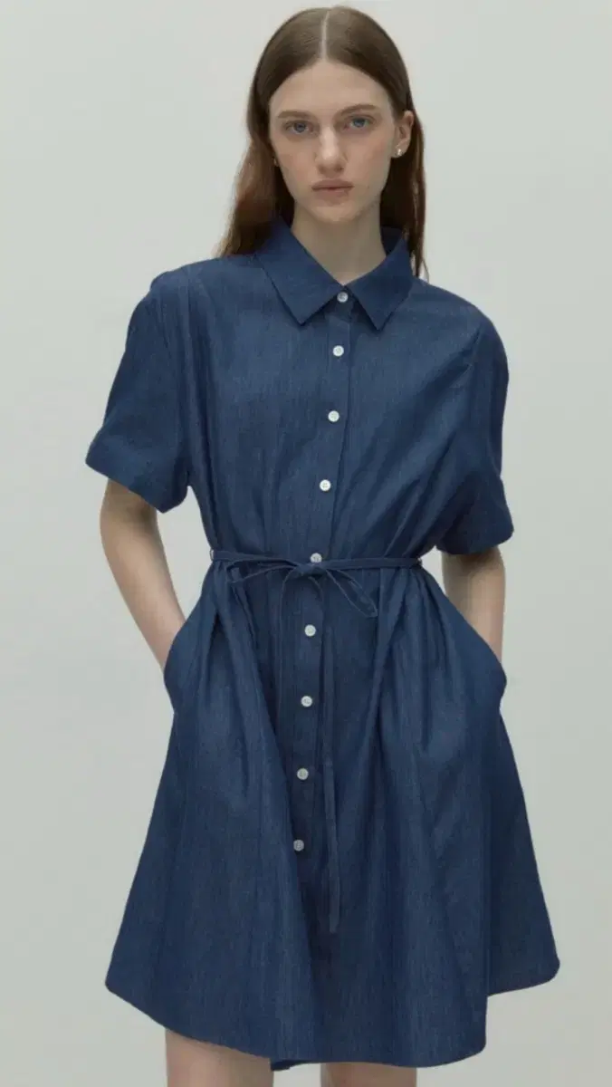 Depound 드파운드 belted shirt dress - indigo